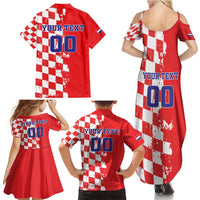 Custom Croatia Independence Day Family Matching Summer Maxi Dress and Hawaiian Shirt Grunge Checkerboard Patterns With Map - Wonder Print Shop
