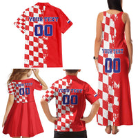 Custom Croatia Independence Day Family Matching Tank Maxi Dress and Hawaiian Shirt Grunge Checkerboard Patterns With Map - Wonder Print Shop