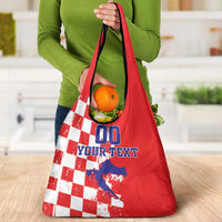 Custom Croatia Independence Day Grocery Bag Grunge Checkerboard Patterns With Map