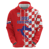 Custom Croatia Independence Day Hoodie Grunge Checkerboard Patterns With Map - Wonder Print Shop