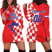 Custom Croatia Independence Day Hoodie Dress Grunge Checkerboard Patterns With Map - Wonder Print Shop