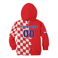 Custom Croatia Independence Day Kid Hoodie Grunge Checkerboard Patterns With Map - Wonder Print Shop