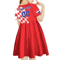 Custom Croatia Independence Day Kid Short Sleeve Dress Grunge Checkerboard Patterns With Map - Wonder Print Shop
