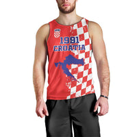 Custom Croatia Independence Day Men Tank Top Grunge Checkerboard Patterns With Map - Wonder Print Shop
