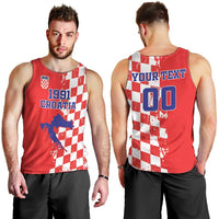 Custom Croatia Independence Day Men Tank Top Grunge Checkerboard Patterns With Map - Wonder Print Shop