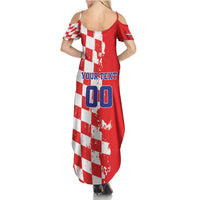 Custom Croatia Independence Day Summer Maxi Dress Grunge Checkerboard Patterns With Map - Wonder Print Shop