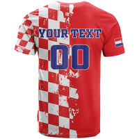 Custom Croatia Independence Day T Shirt Grunge Checkerboard Patterns With Map - Wonder Print Shop