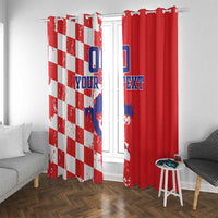 Custom Croatia Independence Day Window Curtain Grunge Checkerboard Patterns With Map - Wonder Print Shop