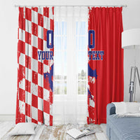 Custom Croatia Independence Day Window Curtain Grunge Checkerboard Patterns With Map - Wonder Print Shop