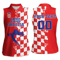 Custom Croatia Independence Day Women Sleeveless Polo Shirt Grunge Checkerboard Patterns With Map - Wonder Print Shop