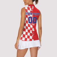 Custom Croatia Independence Day Women Sleeveless Polo Shirt Grunge Checkerboard Patterns With Map - Wonder Print Shop