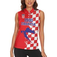 Custom Croatia Independence Day Women Sleeveless Polo Shirt Grunge Checkerboard Patterns With Map - Wonder Print Shop