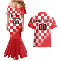 Custom Croatia Checkerboard Couples Matching Mermaid Dress and Hawaiian Shirt With Coat Of Arms - Wonder Print Shop