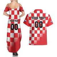 Custom Croatia Checkerboard Couples Matching Summer Maxi Dress and Hawaiian Shirt With Coat Of Arms - Wonder Print Shop