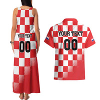 Custom Croatia Checkerboard Couples Matching Tank Maxi Dress and Hawaiian Shirt With Coat Of Arms - Wonder Print Shop
