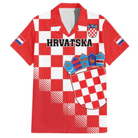 Custom Croatia Checkerboard Family Matching Off The Shoulder Long Sleeve Dress and Hawaiian Shirt With Coat Of Arms - Wonder Print Shop
