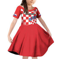 Custom Croatia Checkerboard Family Matching Off Shoulder Short Dress and Hawaiian Shirt With Coat Of Arms - Wonder Print Shop