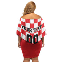 Custom Croatia Checkerboard Family Matching Off Shoulder Short Dress and Hawaiian Shirt With Coat Of Arms - Wonder Print Shop