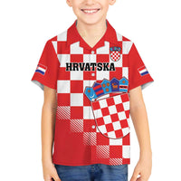 Custom Croatia Checkerboard Family Matching Off Shoulder Short Dress and Hawaiian Shirt With Coat Of Arms - Wonder Print Shop
