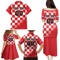 Custom Croatia Checkerboard Family Matching Puletasi and Hawaiian Shirt With Coat Of Arms - Wonder Print Shop