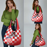 Custom Croatia Checkerboard Grocery Bag With Coat Of Arms