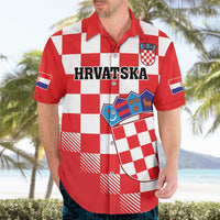 Custom Croatia Checkerboard Hawaiian Shirt With Coat Of Arms - Wonder Print Shop