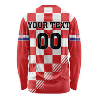 Custom Croatia Checkerboard Long Sleeve Shirt With Coat Of Arms - Wonder Print Shop