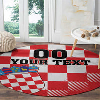 Custom Croatia Checkerboard Round Carpet With Coat Of Arms