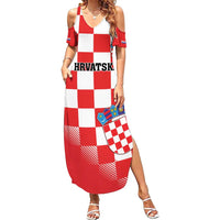 Custom Croatia Checkerboard Summer Maxi Dress With Coat Of Arms - Wonder Print Shop
