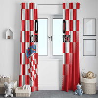 Custom Croatia Checkerboard Window Curtain With Coat Of Arms - Wonder Print Shop