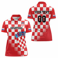 Custom Croatia Checkerboard Women Polo Shirt With Coat Of Arms - Wonder Print Shop