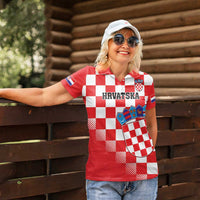 Custom Croatia Checkerboard Women Polo Shirt With Coat Of Arms - Wonder Print Shop