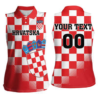 Custom Croatia Checkerboard Women Sleeveless Polo Shirt With Coat Of Arms - Wonder Print Shop