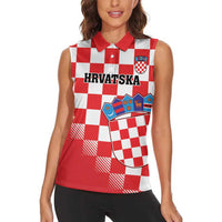 Custom Croatia Checkerboard Women Sleeveless Polo Shirt With Coat Of Arms - Wonder Print Shop