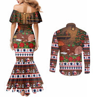 France Christmas Couples Matching Mermaid Dress and Long Sleeve Button Shirt Buche De Noel - Wonder Print Shop