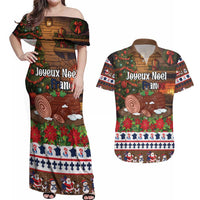 France Christmas Couples Matching Off Shoulder Maxi Dress and Hawaiian Shirt Buche De Noel - Wonder Print Shop