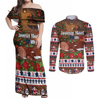 France Christmas Couples Matching Off Shoulder Maxi Dress and Long Sleeve Button Shirt Buche De Noel - Wonder Print Shop