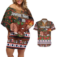 France Christmas Couples Matching Off Shoulder Short Dress and Hawaiian Shirt Buche De Noel - Wonder Print Shop