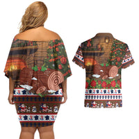 France Christmas Couples Matching Off Shoulder Short Dress and Hawaiian Shirt Buche De Noel - Wonder Print Shop