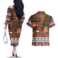 France Christmas Couples Matching Off The Shoulder Long Sleeve Dress and Hawaiian Shirt Buche De Noel - Wonder Print Shop