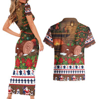 France Christmas Couples Matching Short Sleeve Bodycon Dress and Hawaiian Shirt Buche De Noel - Wonder Print Shop
