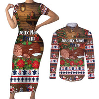 France Christmas Couples Matching Short Sleeve Bodycon Dress and Long Sleeve Button Shirt Buche De Noel - Wonder Print Shop
