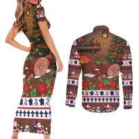 France Christmas Couples Matching Short Sleeve Bodycon Dress and Long Sleeve Button Shirt Buche De Noel - Wonder Print Shop