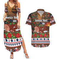 France Christmas Couples Matching Summer Maxi Dress and Hawaiian Shirt Buche De Noel - Wonder Print Shop