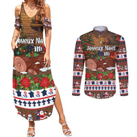 France Christmas Couples Matching Summer Maxi Dress and Long Sleeve Button Shirt Buche De Noel - Wonder Print Shop