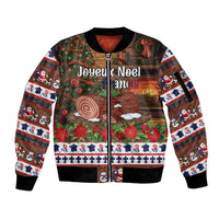 France Christmas Sleeve Zip Bomber Jacket Buche De Noel - Wonder Print Shop