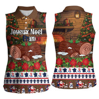 France Christmas Women Sleeveless Polo Shirt Buche De Noel - Wonder Print Shop