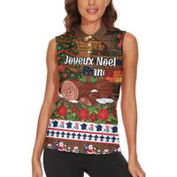 France Christmas Women Sleeveless Polo Shirt Buche De Noel - Wonder Print Shop