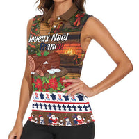 France Christmas Women Sleeveless Polo Shirt Buche De Noel - Wonder Print Shop