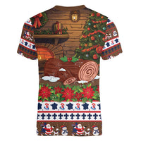 France Christmas Women V-Neck T-Shirt Buche De Noel - Wonder Print Shop
